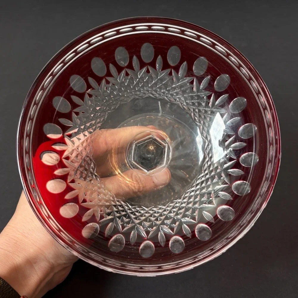 Waterford Crystal Clarendon Pedestal Compote Vintage Ruby Red‎ Crimson Cut Glass